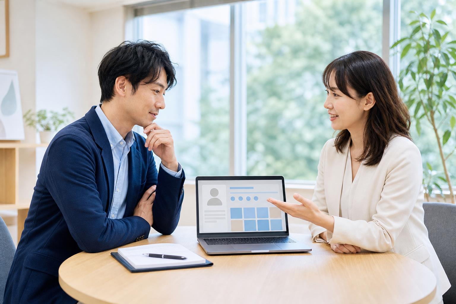プロフィールと会話の準備を一緒に整理する相談風景